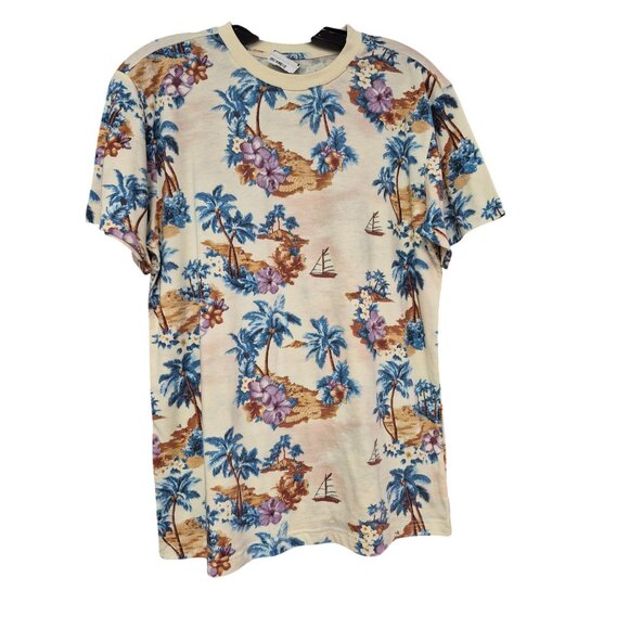 Original Use Mens Short Sleeve Palm Tree Print T-Shirt Beige Small - Picture 2 of 6